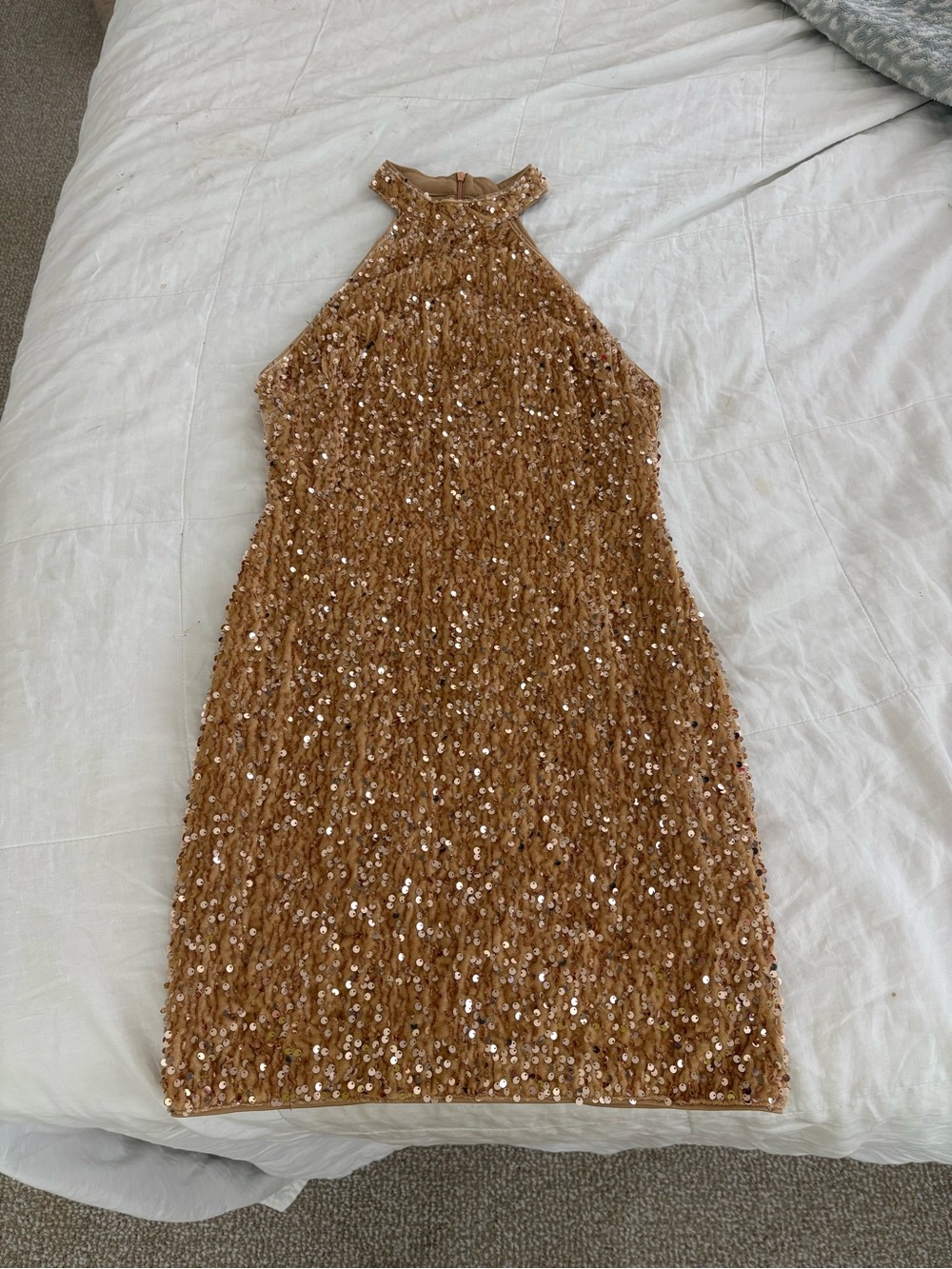 Sequin Halter Mini Dress in Rose Gold